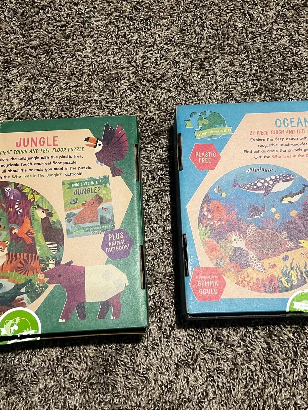 2 Touch & Feel Kids Puzzle Set - Jungle (Green) & Ocean (Blue)